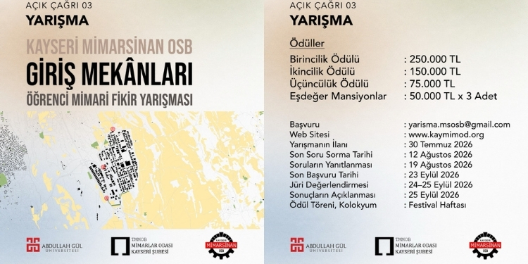 Kayseri Mimarsinan OSB Giriş Mekanları Öğrenci Mimari Fikir Yarışması